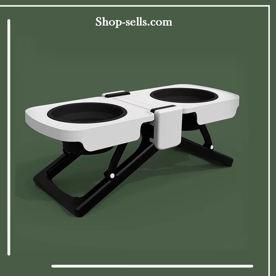 Portable Foldable Elevated Dog Bowls Stand with Dual Dishes — Compact Travel Pet Feeding Table