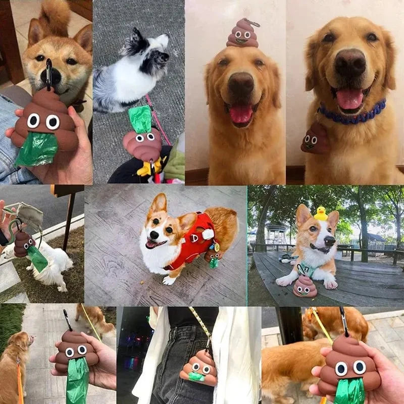Dog Poop Bag Holder — Funny Emoji Dispenser with Carabiner