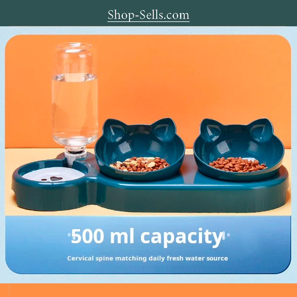 3-in-1 Cat Food and Water Bowl Set with Tilted Design | BPA-Free, Auto Water Dispenser