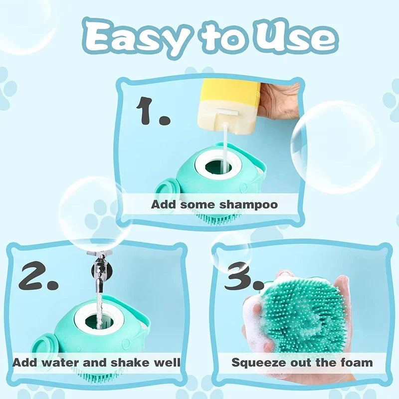2-in-1 Dog Bath Brush with Shampoo Dispenser – Soft, Safe & Mess-Free Grooming