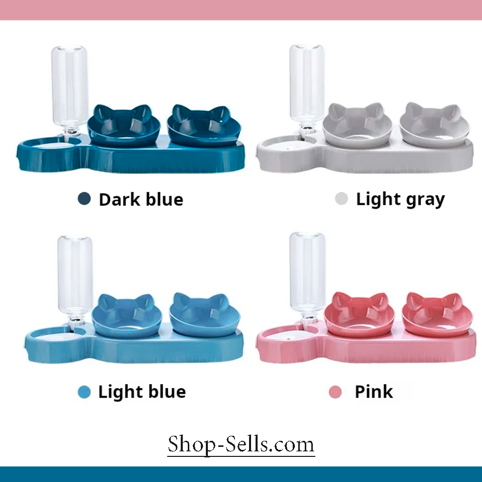 3-in-1 Cat Food and Water Bowl Set with Tilted Design | BPA-Free, Auto Water Dispenser