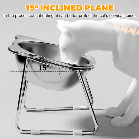 Elevated Cat Bowl 15° Tilt | 304 Stainless Steel Raised Pet Feeder for Cats and Puppies
