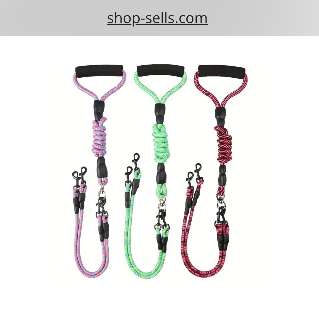 Double Dog Leash with 360° Swivel – Tangle-Free, Ergonomic Handle, Adjustable for All Dog Sizes