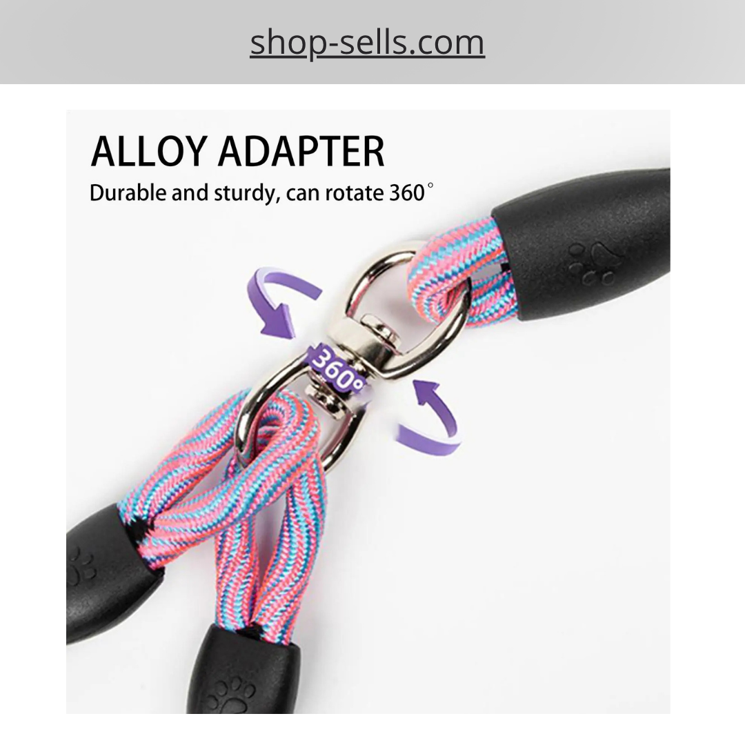 Double Dog Leash with 360° Swivel – Tangle-Free, Ergonomic Handle, Adjustable for All Dog Sizes